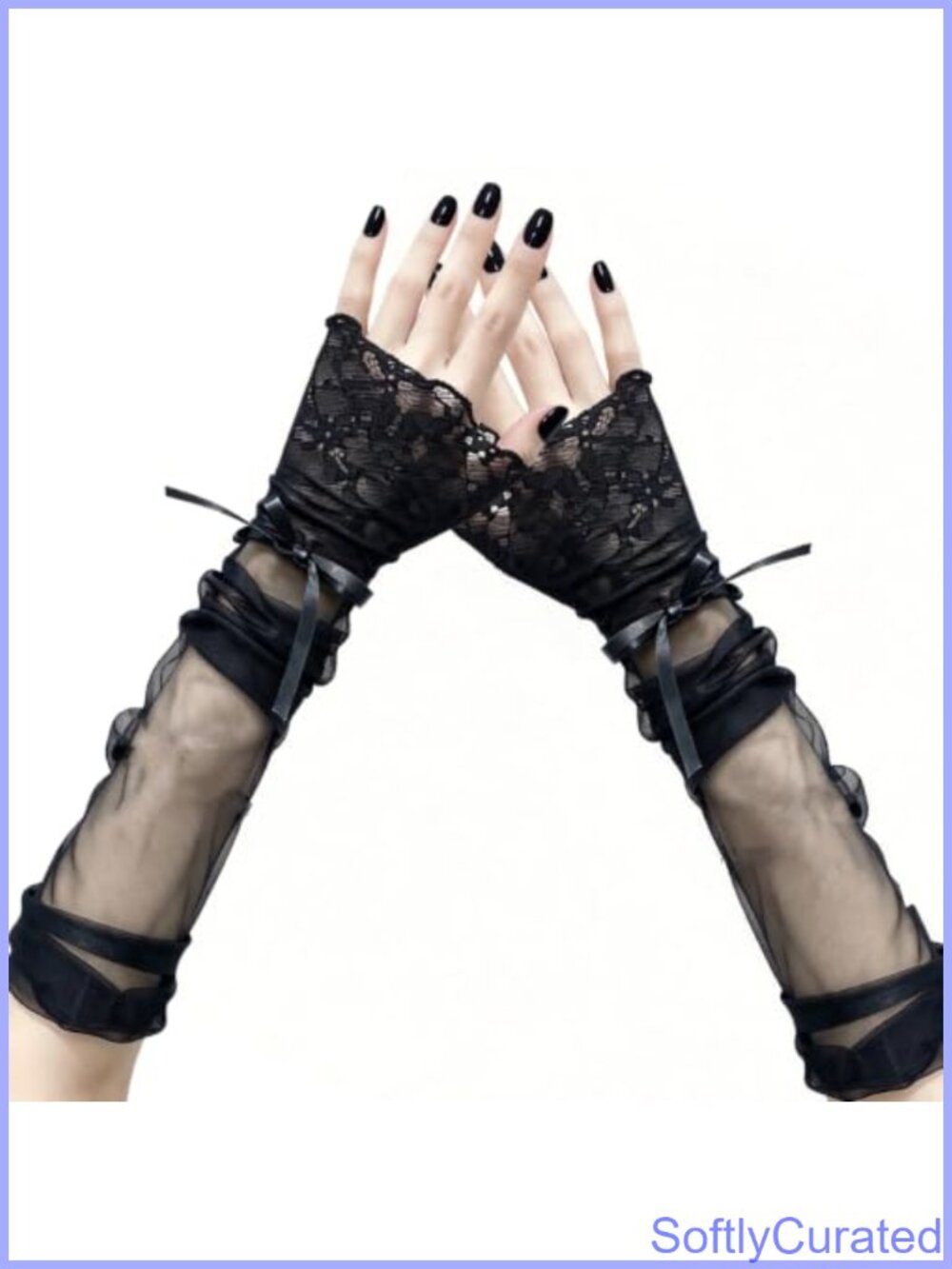 Knitted Lace Fingerless Gloves Gothic Punk Elastic Mesh Long Sleeve